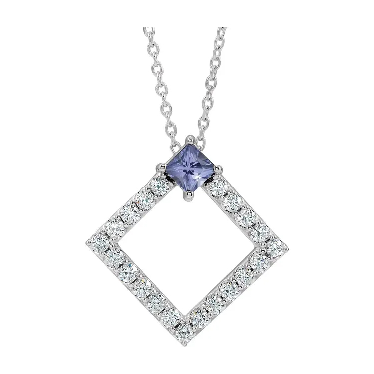 Birthstone Necklace, Diamond Accented Geometric Style - 86890 - Image 7