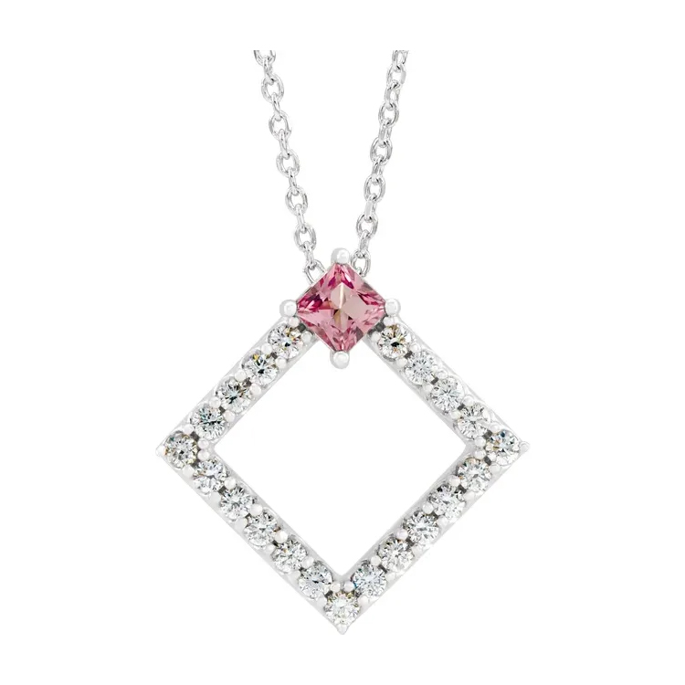 Birthstone Necklace, Diamond Accented Geometric Style - 86890 - Image 8
