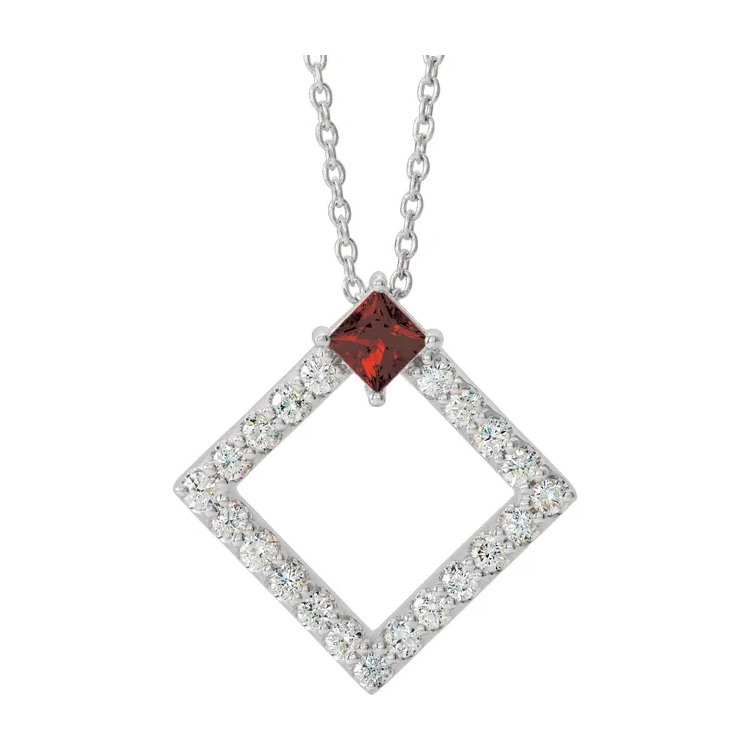 Birthstone Necklace, Diamond Accented Geometric Style - 86890 - Image 10