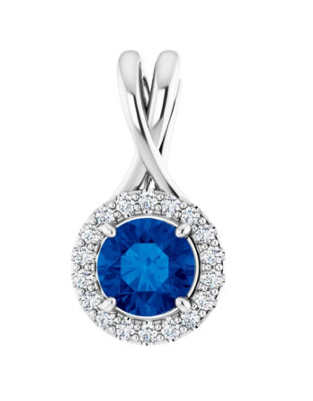 Diamond Halo-Style Blue Sapphire Pendant 86577 - Popular Choice