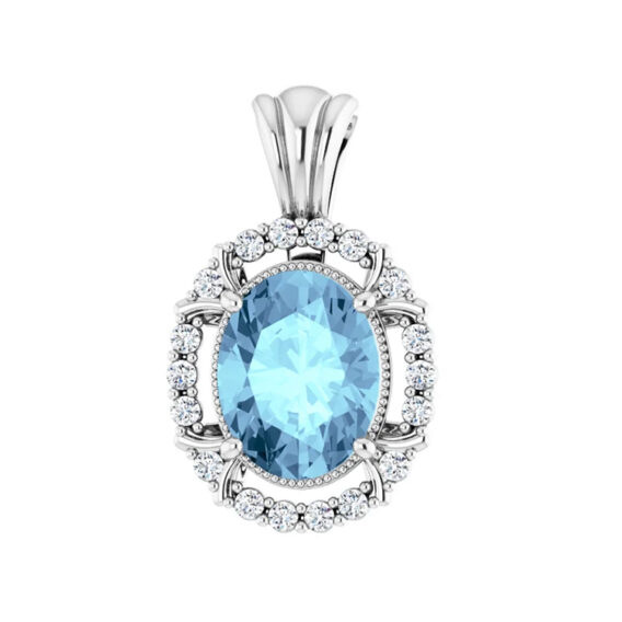 Pendant, Aquamarine with Diamond Halo-Style - 86723