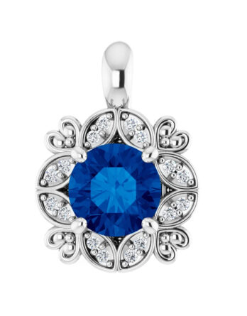 Halo-Style Diamond and Blue Sapphire Pendant 86786