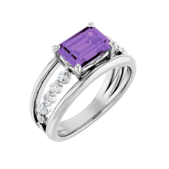 Amethyst and Diamond Accented Negative Space Fashion Ring - 72059