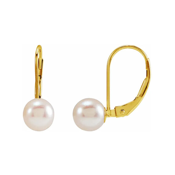 Drop Earrings, Akoya Cultured Pearl Leverback Style - 61060