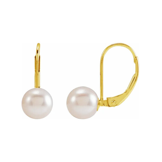 Drop Earrings, Akoya Cultured Pearl Leverback Style - 61060 - Image 2