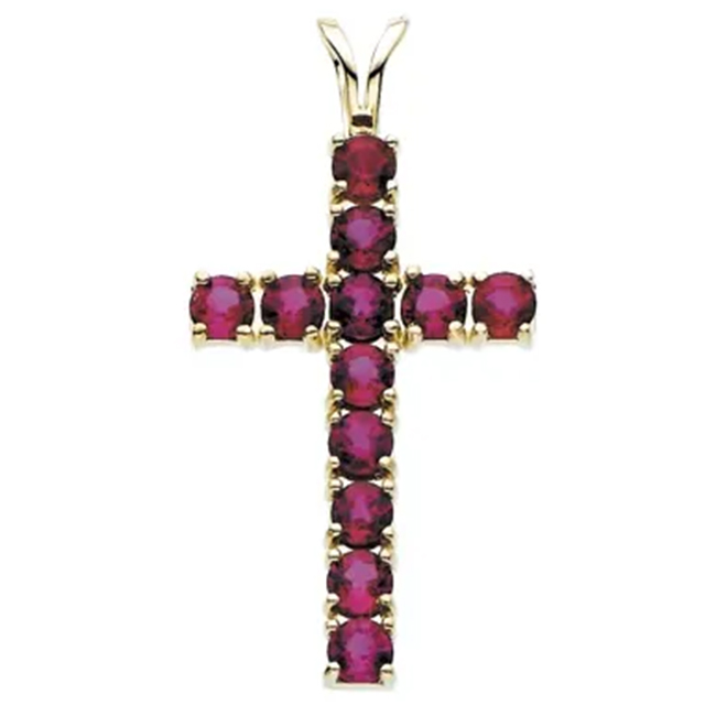 Cross Pendant, Diamonds, Natural Ruby, Blue and Sapphire Stone Options - R8041R - Image 4