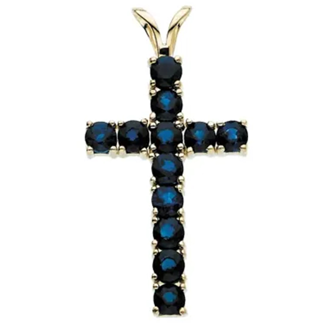 Cross Pendant, Diamonds, Natural Ruby, Blue and Sapphire Stone Options - R8041R - Image 2