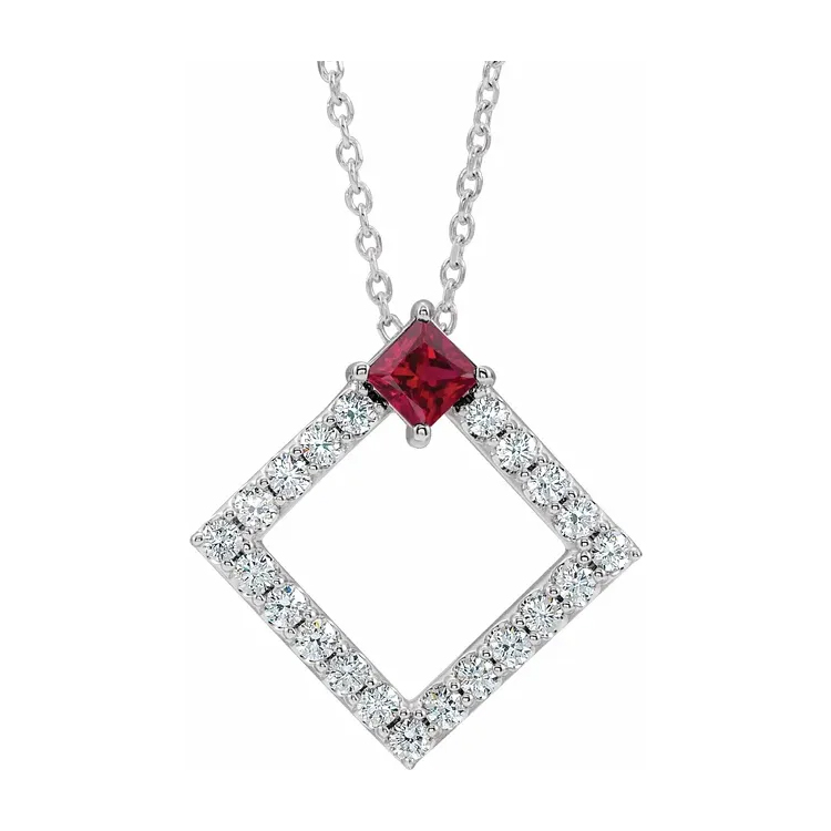 Birthstone Necklace, Diamond Accented Geometric Style - 86890 - Image 12