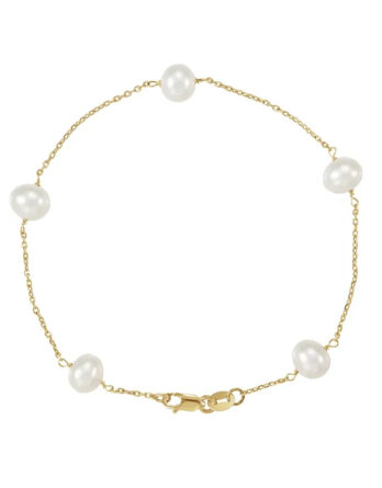 14K Yellow Gold Five Station Pearl Bracelet - CH184