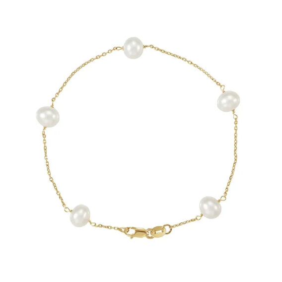 14K Yellow Gold Five Station Pearl Bracelet - CH184
