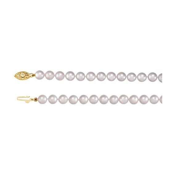 Pearl Necklace, Classic Cultured White Akoya Pearl Strand - 61203 - Image 3