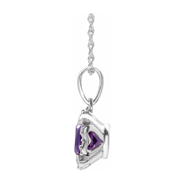 Birthstone Necklace, 14K White Gold Diamond Halo-Style - 651953 - Image 2