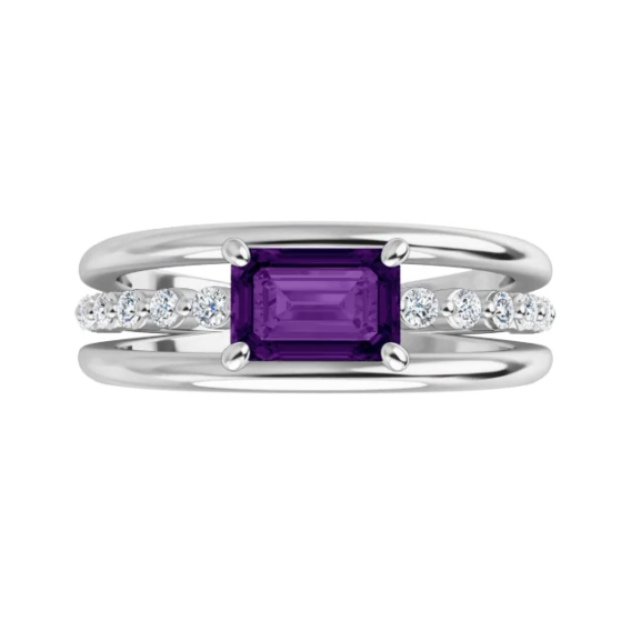 Amethyst and Diamond Accented Negative Space Fashion Ring - 72059 - Image 2