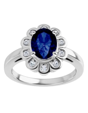 Halo-Style Blue Sapphire and Diamond Ring 71867