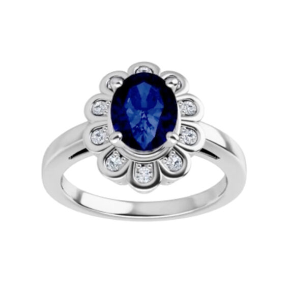 Halo-Style Blue Sapphire and Diamond Ring 71867