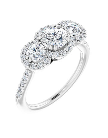 Engagement Ring, Three Stone Halo Natural Diamond - 67390
