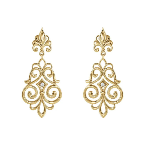 Chandelier Earrings Diamond Fleur de Lis Style - 85622 - Image 2