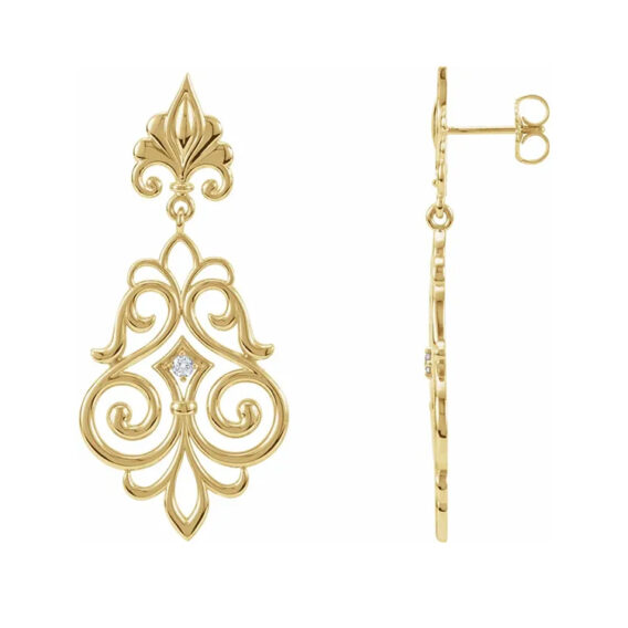 Chandelier Earrings Diamond Fleur de Lis Style - 85622