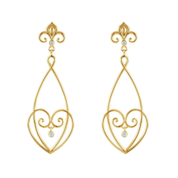 Chandelier Earrings. Natural Diamond Fleur-de-lis Style - 85624