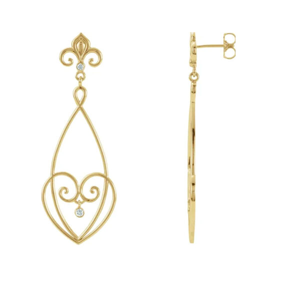 Chandelier Earrings. Natural Diamond Fleur-de-lis Style - 85624 - Image 2