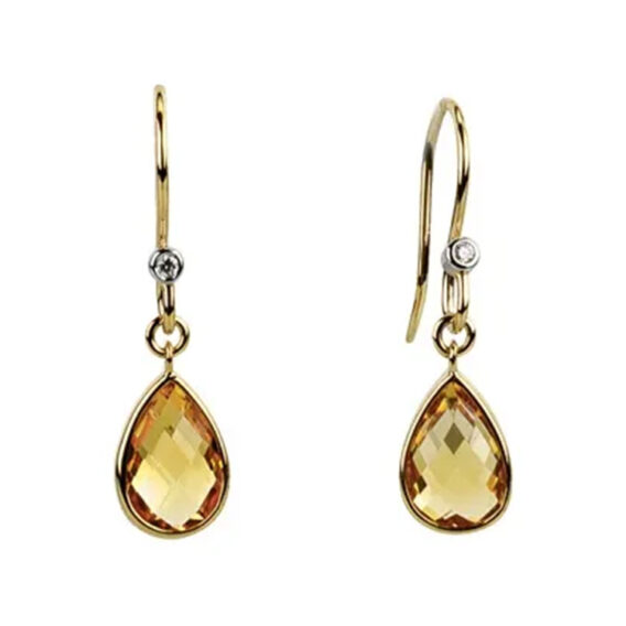 14K Yellow Gold Natural Citrine Dangle Gemstone Earrings 67302 - Image 2
