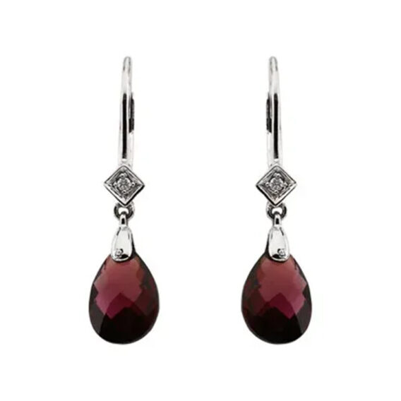 14K White Gold, Natural Brazilian Garnet Dangle Earrings 64576 - Image 2