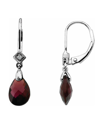 14K White Gold, Natural Brazilian Garnet Dangle Earrings 64576