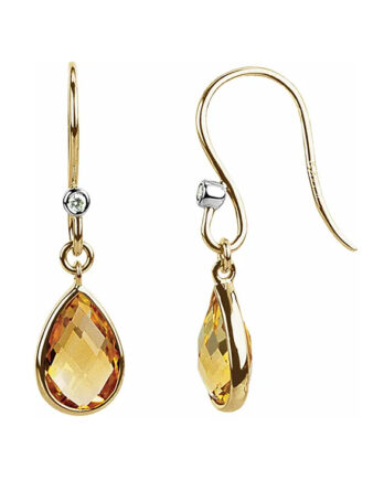 14K Yellow Gold Natural Citrine Dangle Gemstone Earrings 67302