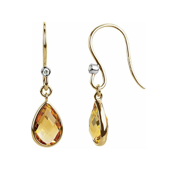 14K Yellow Gold Natural Citrine Dangle Gemstone Earrings 67302