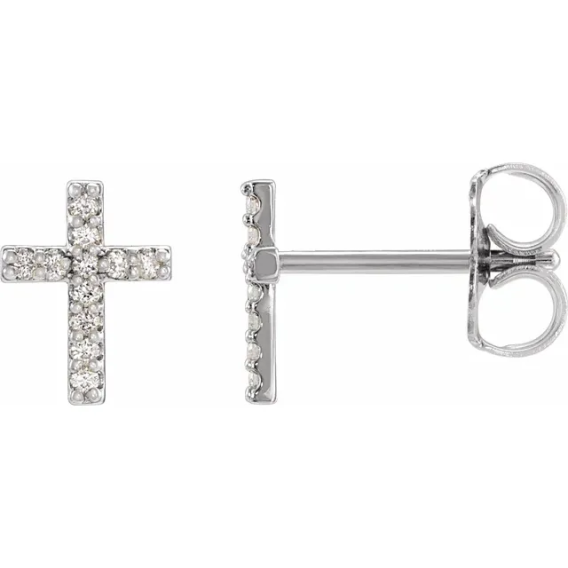 14K Gold Natural Diamond Cross Earrings - R17013 - Image 3