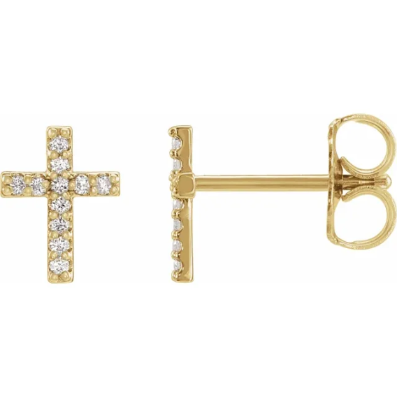 14K Gold Natural Diamond Cross Earrings - R17013 - Image 4