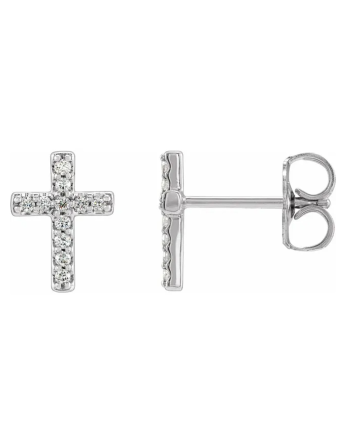 14K Gold Natural Diamond Cross Earrings - R17013