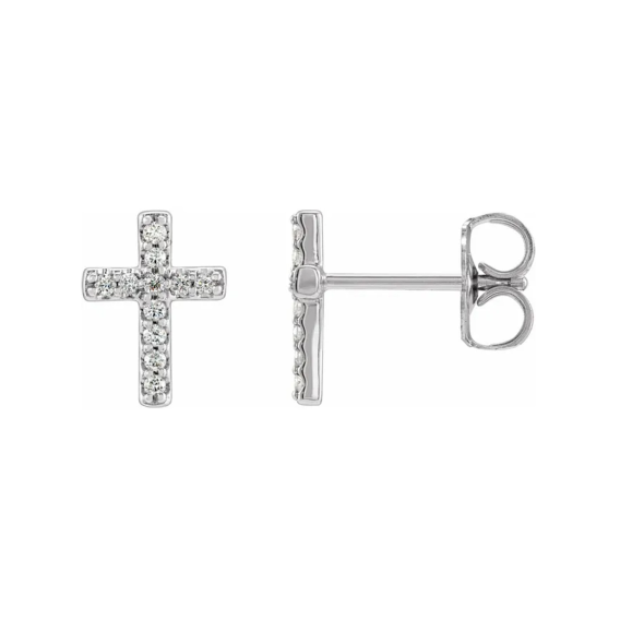 14K Gold Natural Diamond Cross Earrings - R17013