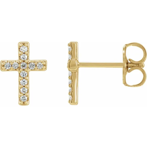 14K Gold Natural Diamond Cross Earrings - R17013 - Image 2
