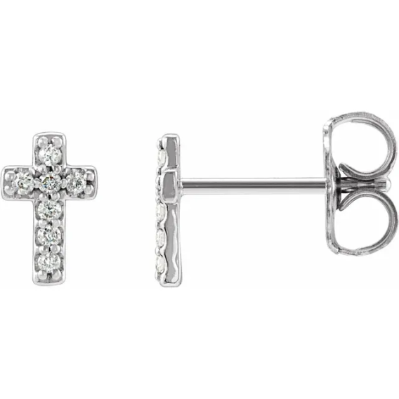 14K Gold Natural Diamond Cross Earrings - R17013 - Image 5