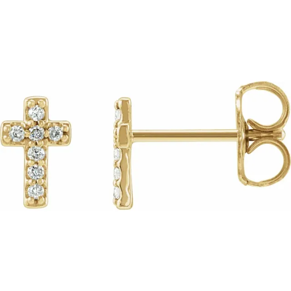 14K Gold Natural Diamond Cross Earrings - R17013 - Image 6