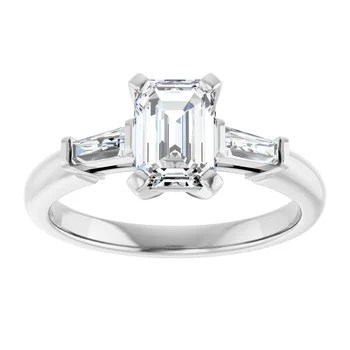 Engagement Ring Emerald Cut Diamond with Diamond Tapered Baguette 69706 - Image 5
