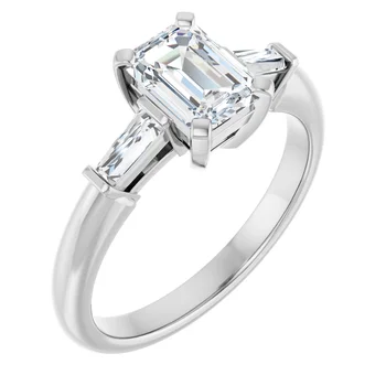 Engagement Ring Emerald Cut Diamond with Diamond Tapered Baguette 69706 - Image 6