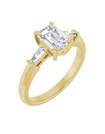 Engagement Ring Emerald Cut Diamond with Diamond Tapered Baguette 69706