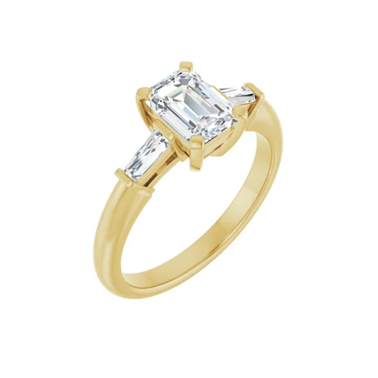 Engagement Ring Emerald Cut Diamond with Diamond Tapered Baguette 69706