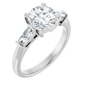 Engagement Ring Round Stone with Tapered Baguette 69706 - Image 4