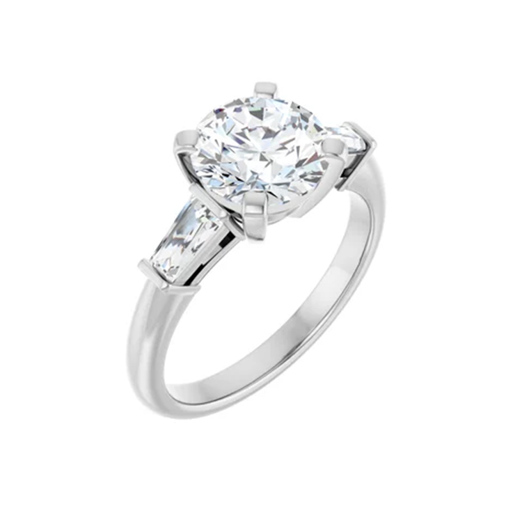Engagement Ring Round Stone with Tapered Baguette 69706